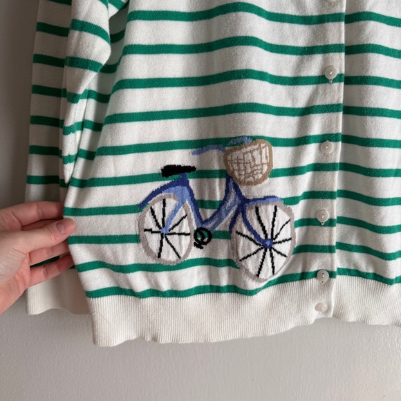 Talbots Button Front Cardigan Green and White Stripe Bicycle Women’s Size 2X - Picture 4 of 9